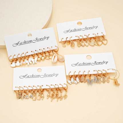 66 Pcs/Set Fashion Boho Gold Color Butterfly Love Earrings Ring Jewelry Set For Women Daily Vacation Wearing Gifts New 2024