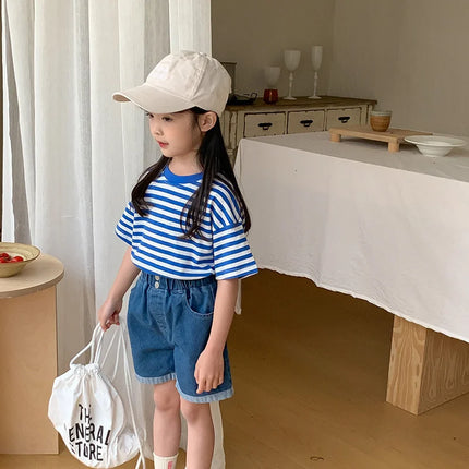 100% Cotton Fashion Baby Tshirt Summer Children's Boys Short-sleeved Stripe T-shirt Kids Boy Girl Top