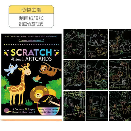 Montessori Painting Note Scratch Art Paper DIY Graffiti Book Children Magic Rainbow Scraping Drawing Notepad Educational Toys