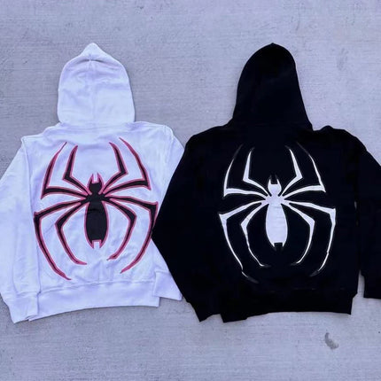 Harajuku Fashion Y2K Oversized Coat Personality Spider Print Women's Hoodie Autumn And Winter Punk Full Zip Up Hoodie Tops