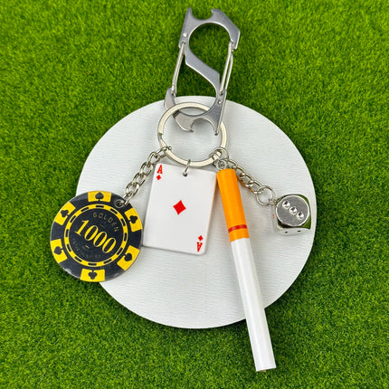Handmade Style Casino Keychain with Dice Poker Chip Cigarette Charm Keyring for Men Streetwear Gift
