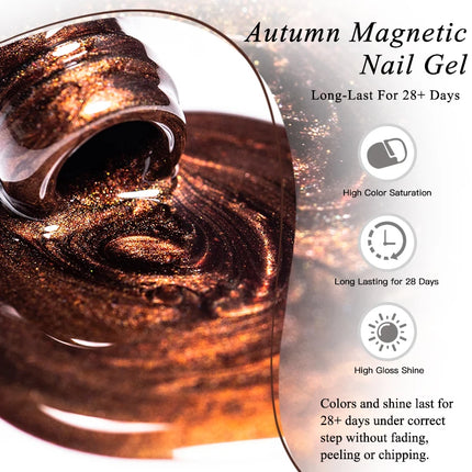 Autumn Brown Cat Magnetic Gel Nail Polish Glass Beads Ultral Shine Magnetic Semi Permanent Soak Off UV Gel Varnish Nail Supplies