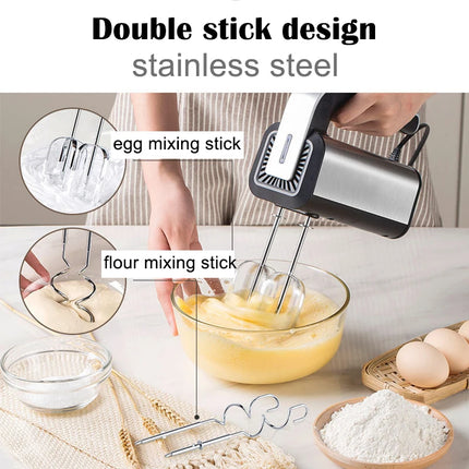 Electric Hand Blender Stainless Steel Mini Multifunctional Mixer White Kitchen Tool for Whipped Cream Flour Dough Cake Baking
