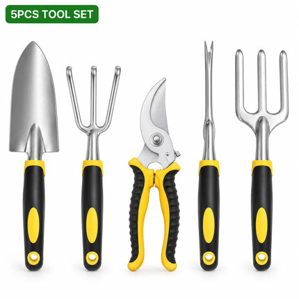 6PCS Garden Hand Tool Set with Storage Bag, Trowel Rake Fork Weeder Pruning Shears Kit for Planting Weeding Transplanting