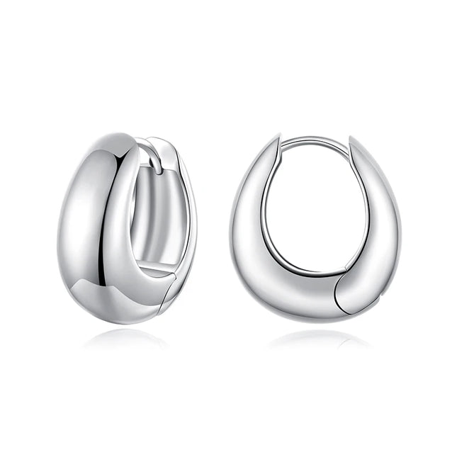 BAMOER White Gold Plated 925 Sterling Silver Post Glossy Hoop Earrings, High Polished Trendy Fashion Jewelry for Women Bijoux