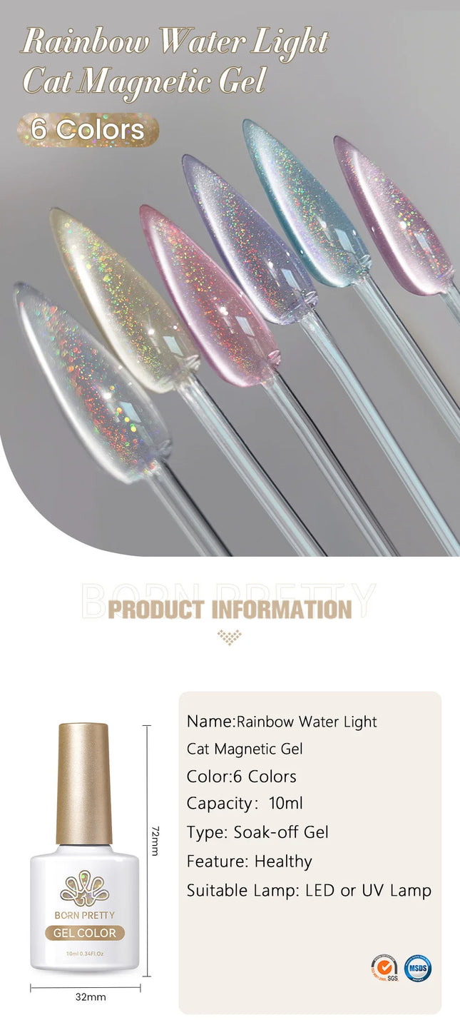 Sea Blue Silver Water Light Cat Magnetic Gel Nail Polish Nail Magnet Nail Gel Varnish Semi Permanent Gel Rainbow Cat Eye Glue