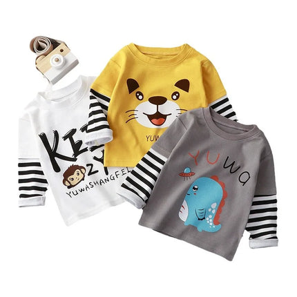 Spring and Autumn Children's T-Shirt Boys Girls Long-Sleeved Tops 0-5 Years Old Cartoon Base Layer Shirt Baby Children's Clothing