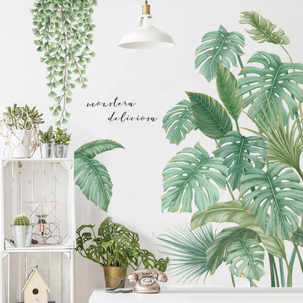 Tropical Monstera Leaf Plants Wall Art Sticker Nordic Wall Decals Vinyls Stickers for Living Room Bedroom Kitchen Home Decor