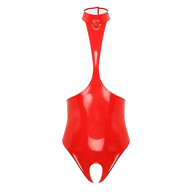 Women's Lingerie Open Chest Open Cup Bodysuit Patent Leather Latex Catsuit Costume Bare Breast Exposed Bodycon Bodysuit Dresses