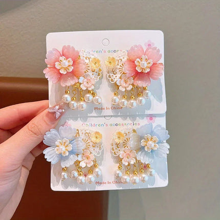 Kids Accessories Chinese Silk Butterfly Pin - Embroidery Tassel Danglers Coming-of-Age Ceremony Collection Butterfly Hair Clip