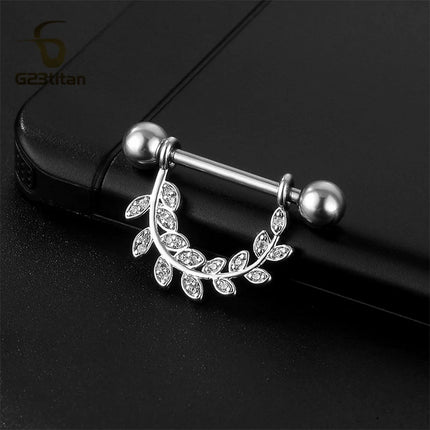 2pcs Silver Color Zircon Nipple Rings Allergy-free 14G 16mm Titanium Straight Barbell Piercing Sexy Beach Jewelry Woman Ornament