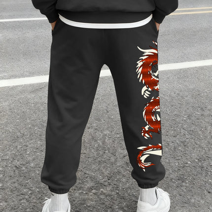 Men's Streetwear Vintage Red Oriental Dragon Print Sweatpants Elastic Waist Soft Fabric Chinese Hip Hop Daily Joggers