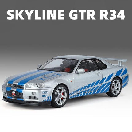 1/18 Skyline GTR R34 Modified Car Alloy Car Model Sound and Light Pull Back Children's Toy Collectibles Birthday gift