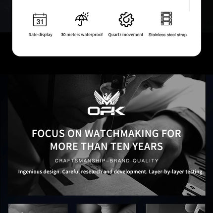 OPK 8171 Men's Watches Simple Casual Original Quartz Watch for Man Waterproof Stainleess Steel Luminous Dual Calendar Display