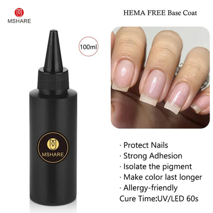 MSHARE 100ml Shiny Top Coat No Wipe Top Nail Gel for Gel Polish Semi-permanent Varnish No Sticker Hard Top Gel