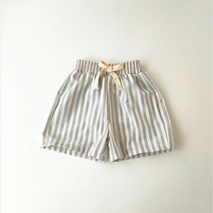 Retro Hemp Cotton Striped Boys' Pants with a Casual and High-end Design Elastic Waist Girls' Clothing Children's Pants