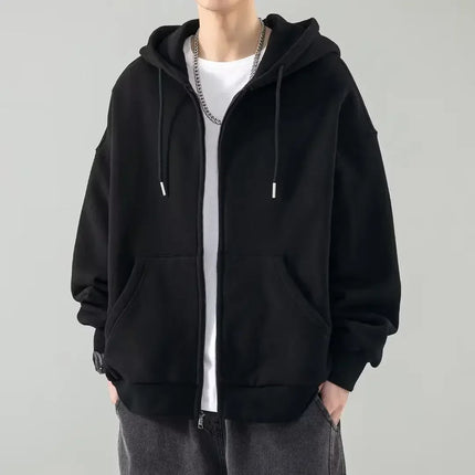 Men's black solid color sports shirt, men's full zipper hooded sweatshirt, winter youth special offer, providing high-quality