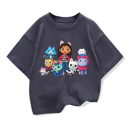 Anime Gabbys Dollhouse Costume Kids Casual Tshirts Baby Girls Gabby Cats Ears Tops Toddler Boys Short Sleeve Clothes Tees