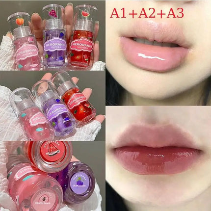 1/3Pcs HERORANGE Fruit Flavored Lip Oil Moisturizing Hydrating Lip Balm Primer Lip Care Cosmetic