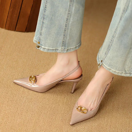 Women's pointed high-heeled sandals for women's summer 2025 new style pointed high-heeled shoes with metal buckle single shoes