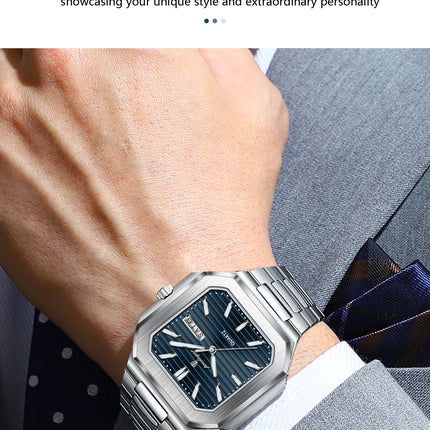 POEDAGAR Business Men's Watch Waterproof Luminous Date Week Classic Watches For Men Stainless Steel Men's Quartz Wristwatch Reloj