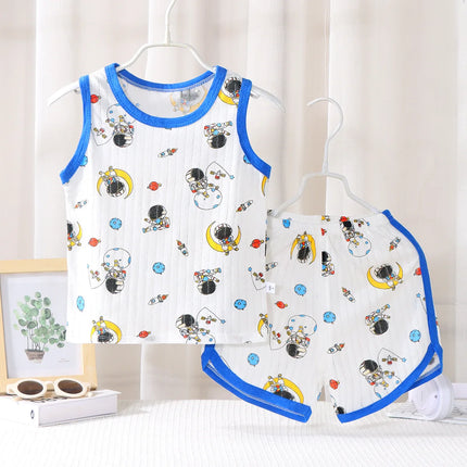 2025 New Kids Sleeveless Set Summer Cotton Girls' Shorts Pajamas Korean Style Boys' Tank Top Outfit Children Clothing Set