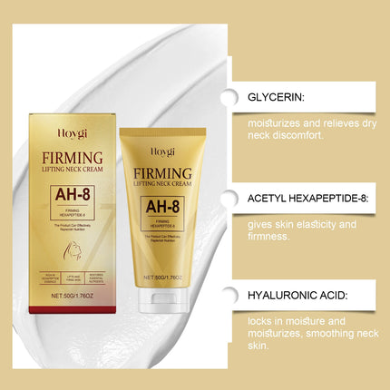 HOYGI Ah-8 Neck Cream Hexapeptide Firming Skin Tightening Sagging Reduce Fine Lines Smoothing Hyaluronic Acid Massage Lotion