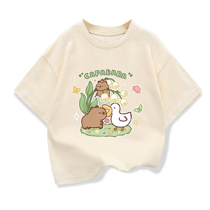 Girls Clothes Capibara Kids Clothing Tees Summer Printed Cartoon Short Sleeve T-shirt Girls Loose Casual Crewneck Tops T Shirts