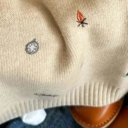 Korean Style Children's Sweater Cartoon Embroidery Knitted Sweater Autumn Winter Girls Versatile Pullover Tops Bottoming Shirt