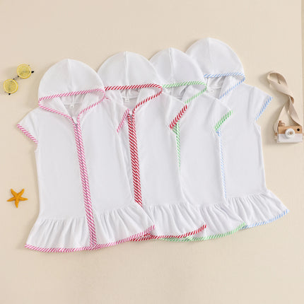 Toddler Girl Hooded Beach Coverup Summer Infant Stripe Print Zipper Robe Children Short Sleeve Summer Swimwear Cover-up