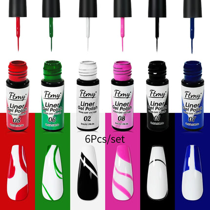 Nail Art Polish Set Gel Liner Nail Art Kit For Nail Design Polish Gel Art Paint For Nail 6 Colors Black White Gel Nail Polish So