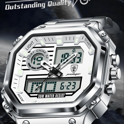 POEDAGAR Functional Men Wristwatch Waterproof Luminous Stainless Steel LED Man Watch Week Date Electronic Men's Quartz Watches