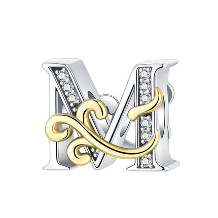 925 silver 26 letters retro fashion golden pendant fit original bracelet charm beads necklace Diy female jewelry