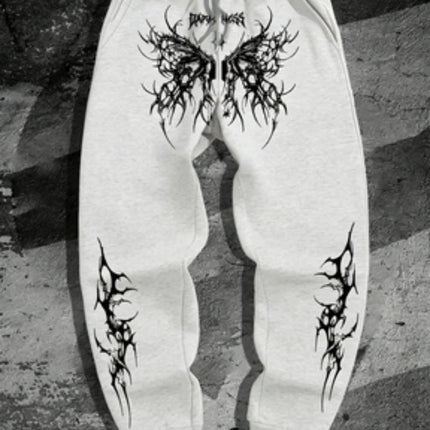 Dark Style Printed Sports Pants, Men's and Women's Street Fashion Pants, Casual and Comfortable Drawstring Sports Jogging Pants