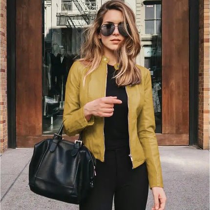 2025 Women Bike Coat PU Leather Outwear Zipper Outfit Autumn Winter Wome Fashion Short Thin Female Jacket