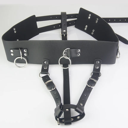 Leather Strap-on Wand Massager Orgasm Panties,Strapon Vibrator Tight Against Vagina,Wrist To Thigh Bondage Set,Adult Sex Toys