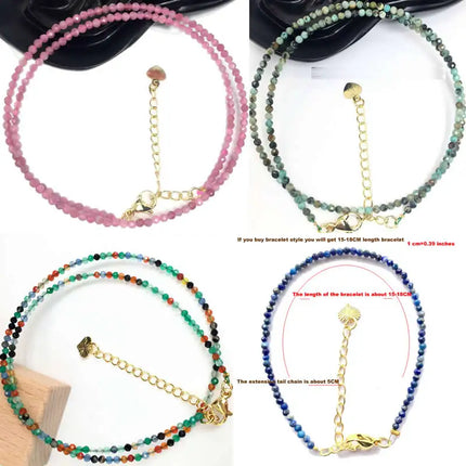 Natural Stone Beads Necklaces bracelet 2-3MM Faceted Round Quarts Tourmalins Mini Beads Necklaces For Women Jewelry Gifts