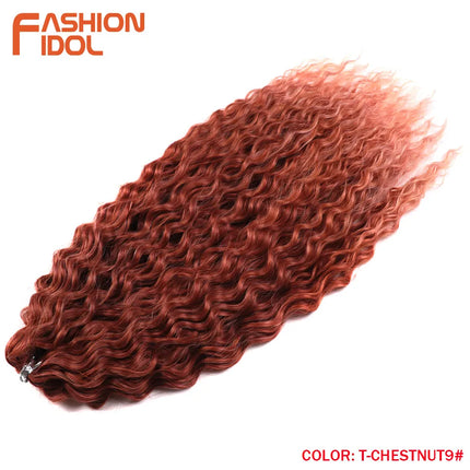FASHION IDOL 22 Inch 300g 3PCS Ariel Curl Hair Water Wave Twist Crochet Hair Synthetic Ombre Brown Fiber Braiding Hair Extension