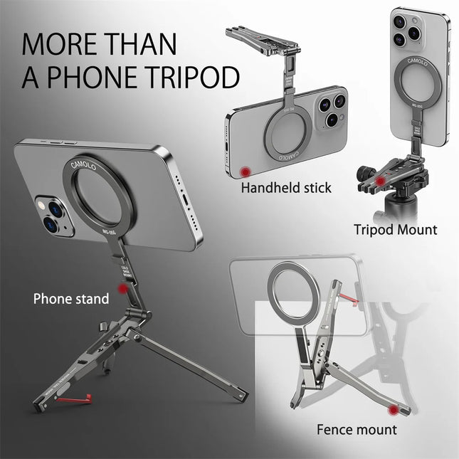 2026 Magnetic Tripod With Fence-Mounted Cold Shoe Handle Phone Tripod For Magsafe iPhone 16 15 14 13 12 Pro Android Desk Mount