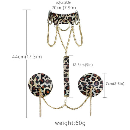 1Pair Leopard Nipple Cover Protector Reusable Tassel Chain Silicone Nipple Pasties With Bondage Choker Chest Stickers Sexy Women