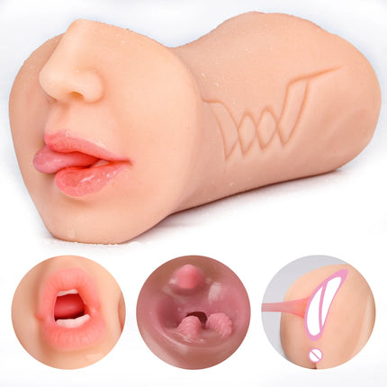Realistic 3 in 1 Male Masturbator Cup Mouth Vagina Anal 3 Holes Deep Throat Blowjob Pocket Pussy Airplane Cup Sex Toy for Men