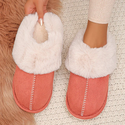Closed Toe Warm Cotton Slippers Women Faux Fur Thick Plush Winter Home Shoes Woman Lightweight Casual Indoor Slides Female