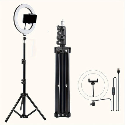 LED Selfie Ring Light with 3 Adjustable Brightness Modes, Photography Light Equipped with 110cm Tripod, Suitable for Mobile Vide