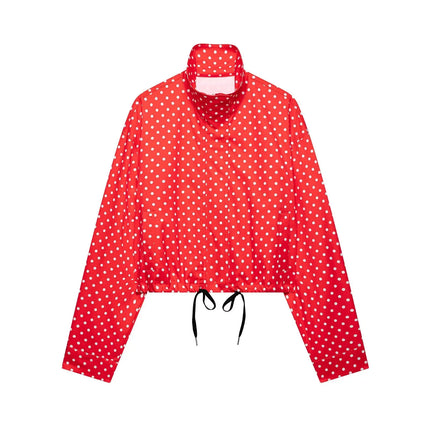 HH Woman Autumn Long Sleeves Turtleneck Zipper With Pockets Drawstring Casual Coats Women Fashion Polka Dot Printed Jacket