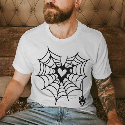 Couple Vintage Spider Heart Print T-Shirts Women Men Fun Round Neck Fashion Lover Short Sleeve Streetwear T-shirts