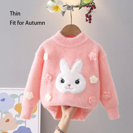 Playful and cute Cartoon Rabbit Pattern Kids Girls Sweaters Floral Pullover Cotton Sweatshirt Autumn Winter Bunny Outfit IY1125