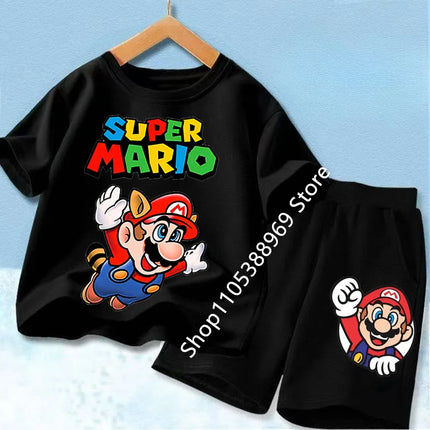 Super Marios Printed Kids Tracksuit Set Short Sleeve T Shirt & Loose Shorts 2PCS Casual Outfit For Boys And Girls Age 3-12