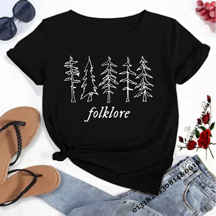 Folklore Shirt Taylor Music Swift Albums T-Shirt Folklore Inspired Graphic Women's T-Shirts Cute Aesthetic Tops Tee Gift for Fans