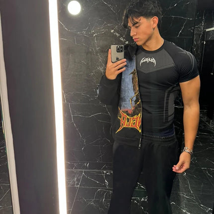 Summer fitness exercise slim fit breathable short sleeved men's suitable fitness running training cycling T-shirt