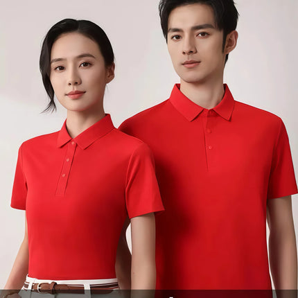 6XL Anti-Wrinkle Pearl Weave Cool Feeling Solid Color Polo Shirt Seamless Collar Four Button Men's T-Shirt Summer Breathable